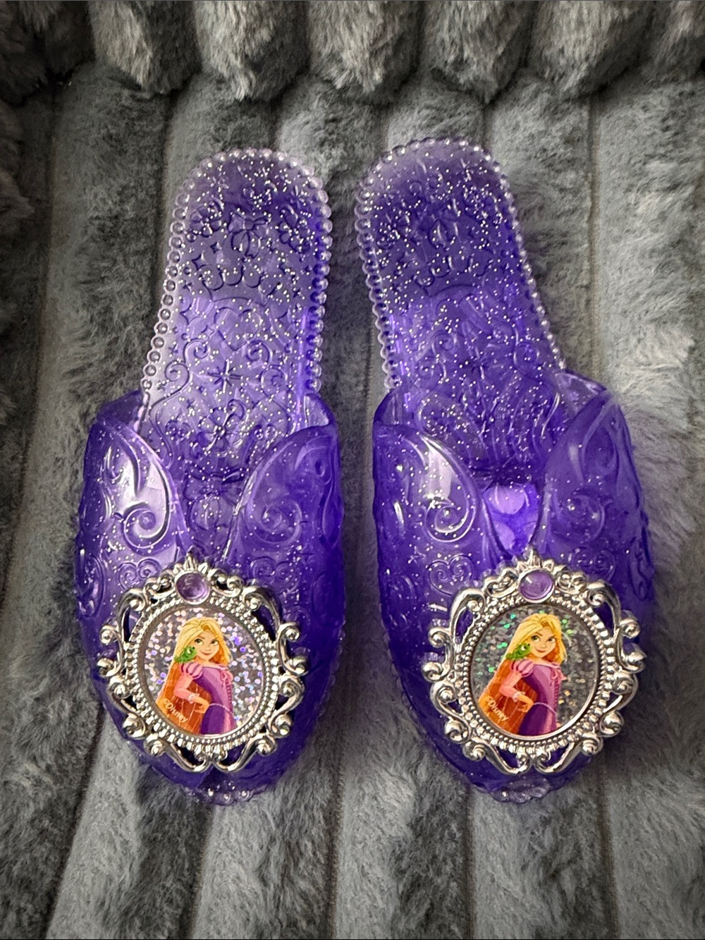 Rapunzel  Purple Kids Jelly Slide Sandals with Princess Medallion